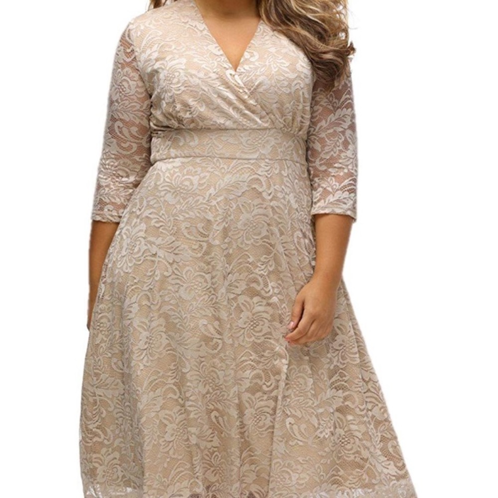Women's Plus Size Lace  V-Neck High-Waisted Dress
